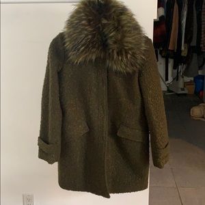 Army green coat with fur collar